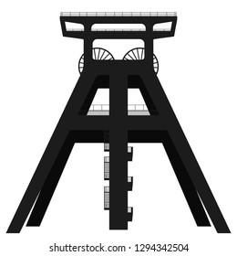 Vector silhouette of coal mine headframe isolated on white background. EPS 10