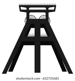 Vector silhouette of coal mine headframe isolated on white background. EPS10