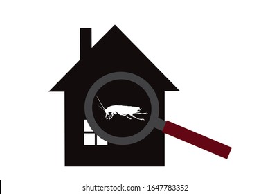 Vector silhouette of cockroach at home mark on white background. Symbol of stop annoying insect and infested house.