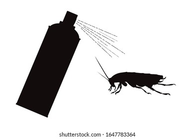 Vector silhouette of cockroach spray on white background. Symbol of annoying insect and pest control.