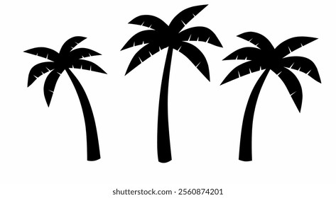 Vector silhouette of a coconut tree with a black minimalist design. Good for poster designs, summer and holiday themed marchendise greeting cards