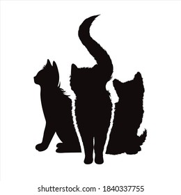 Vector silhouette of collection of cats on white background. Symbol of home animal and pet.