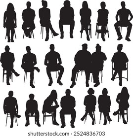 Vector Silhouette Collection: Clean and Bold Designs  large group of mixed people siiting on chair