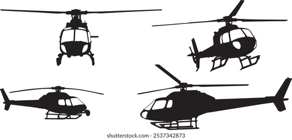 Vector Silhouette Collection: Clean and Bold Designs Set of Helicopters. Isolated on white