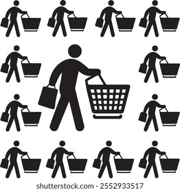 Vector Silhouette Collection: Clean and Bold Designs Set of people with shopping baskets