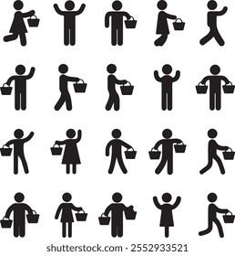 Vector Silhouette Collection: Clean and Bold Designs Set of people with shopping baskets