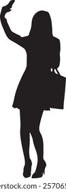 Vector Silhouette Collection: Clean and Bold Designs Woman Silhouette Taking Selfie with Shopping Bag on White Background