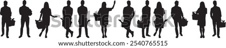 Vector Silhouette Collection: Clean and Bold Designs Set of people with shopping baskets 