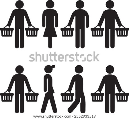 Vector Silhouette Collection: Clean and Bold Designs Set of people with shopping baskets