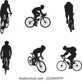 A vector silhouette collection of cyclists for artwork compositions