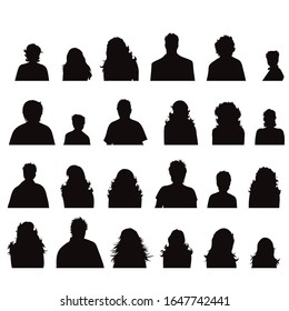 Vector silhouette of collection of different anonymous people. Symbol of nameless man and woman.