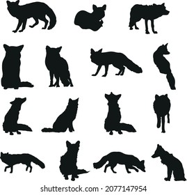 Vector Silhouette Collection of Foxes for logos and artwork compositions