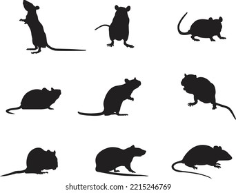 A vector silhouette collection of mice for artwork compositions.