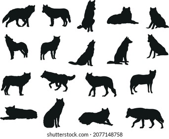 Vector Silhouette Collection Wolves Logos Artwork Stock Vector (Royalty ...