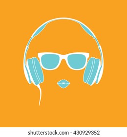 Vector silhouette of colored girl with headphones