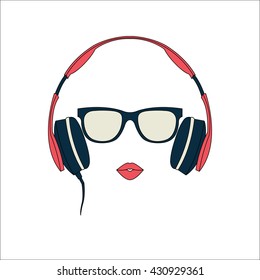 Vector silhouette of colored girl with headphones