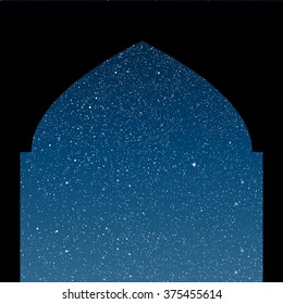 Vector silhouette of columns or windows on a background of the starry night sky. Eps 10.