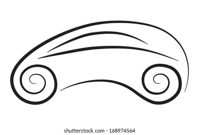 Vector silhouette of conceptual car with curly wheels