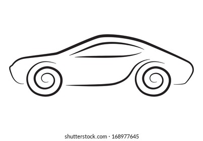 Vector silhouette of conceptual car with curly wheels