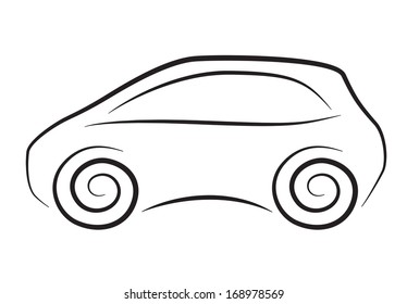 Vector silhouette of conceptual car with curly wheels