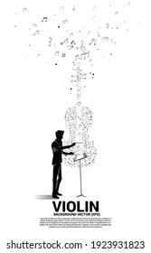 Vector silhouette of conductor hand with music melody note dancing flow shape violin icon . Concept background for song and concert theme.