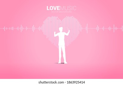 Vector silhouette of conductor with Sound wave heart icon Music Equalizer background. love song music visual signal