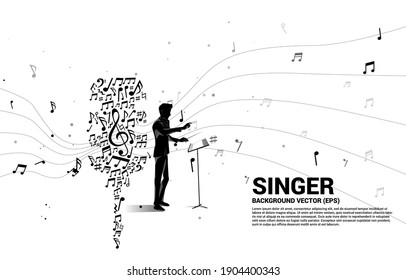 Vector silhouette of conductor with Sound wave microphone icon from music note melody dancing. karaoke and concert graphic visual style concept