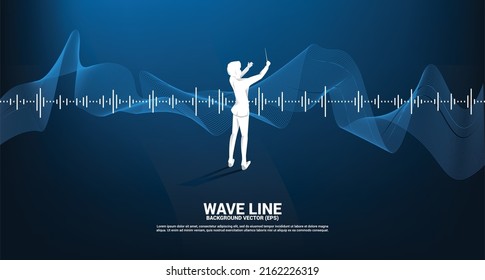 Vector silhouette of conductor with Sound wave Music Equalizer background. Concept background for classic music concert and recreation.