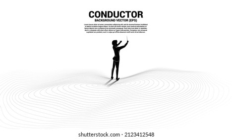 Vector silhouette of conductor with wave surface. Concept background for classic music concert and recreation.