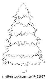 Vector silhouette of coniferous tree. Stylized contour of spruce for logo design, clothing decoration, build tatoo or postcards. Isolated stock illustration on white background.