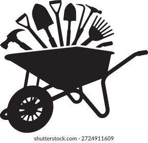 Vector silhouette of construction tools in black. Simple tool shapes isolated on white background. Ideal for construction, repair, industry, engineering, maintenance, and design projects.