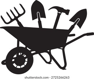 Vector silhouette of construction tools in black. Simple tool shapes isolated on white background. Ideal for construction, repair, industry, engineering, maintenance, and design projects.