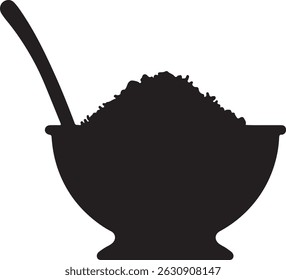 Vector silhouette of cooked rice served in a round bowl. Simple traditional food symbol.