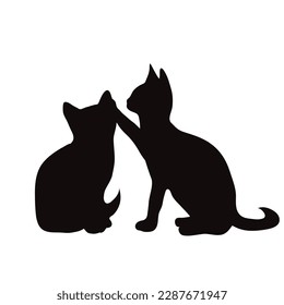 Vector silhouette of couple of cats on white backgroud. Symbol of pet nad canine.