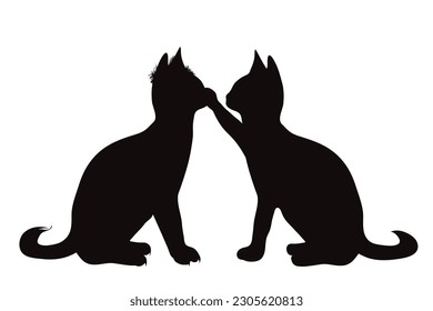 Vector silhouette of couple of cats on white background.