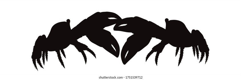 Vector silhouette of couple of crabs on white background. Symbol of ocean animals.
