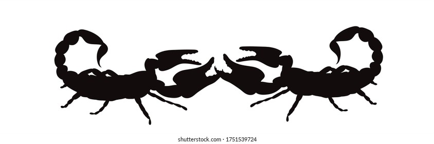 Vector silhouette of couple of crabs on white background. Symbol of ocean animals.