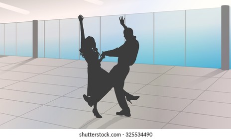 vector silhouette of couple in dance lessons