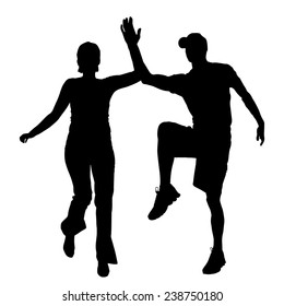Vector silhouette of couple dancing on a white background.