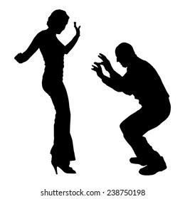 Vector silhouette of couple dancing on a white background.