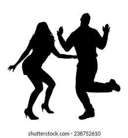Vector silhouette of couple dancing on a white background.