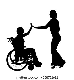 Vector silhouette of couple dancing on a white background.