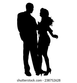 Vector silhouette of couple dancing on a white background.