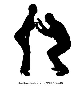 Vector silhouette of couple dancing on a white background.