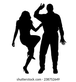 Vector silhouette of couple dancing on a white background.