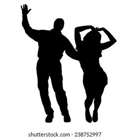 Vector silhouette of couple dancing on a white background.
