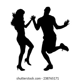 Vector silhouette of couple dancing on a white background.