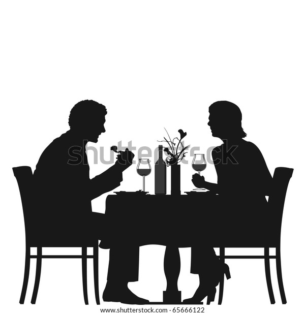 Vector Silhouette Couple Dining Restaurant Drinking Stock Vector ...