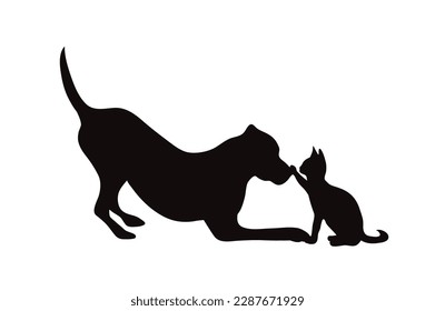 Vector silhouette of couple of dog and cat on white backgroud. Symbol of pet nad canine.