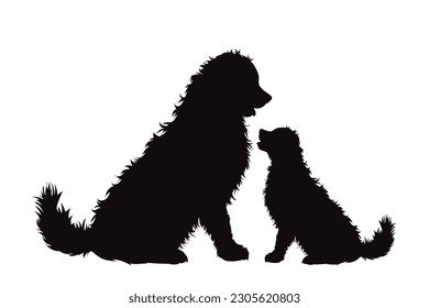 Vector silhouette of couple of dogs on white background. Symbol of pet.